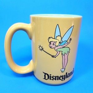 Vintage Disneyland Tinkerbell Coffee Mug Yellow Green Ceramic 15 Oz Disney